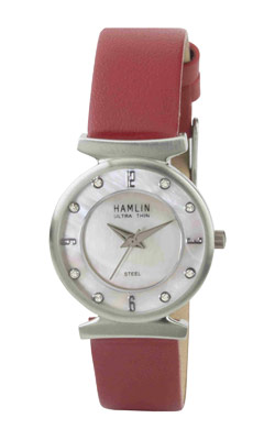 Ladies Red Leather Band Stone Dial