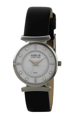 Ladies Black Leather Band Stone Dial