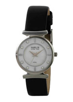 Ladies Black Leather Band Stone Dial