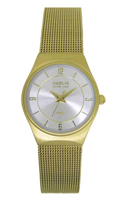 Gold Plated Mesh Band Silver Tone Sunray Dial (HAML0904:003)