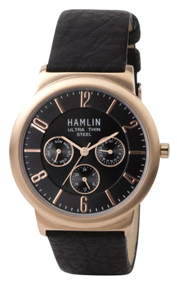 Men's Leather Chronograph Black Sunray Dial (HAMM0305:012)